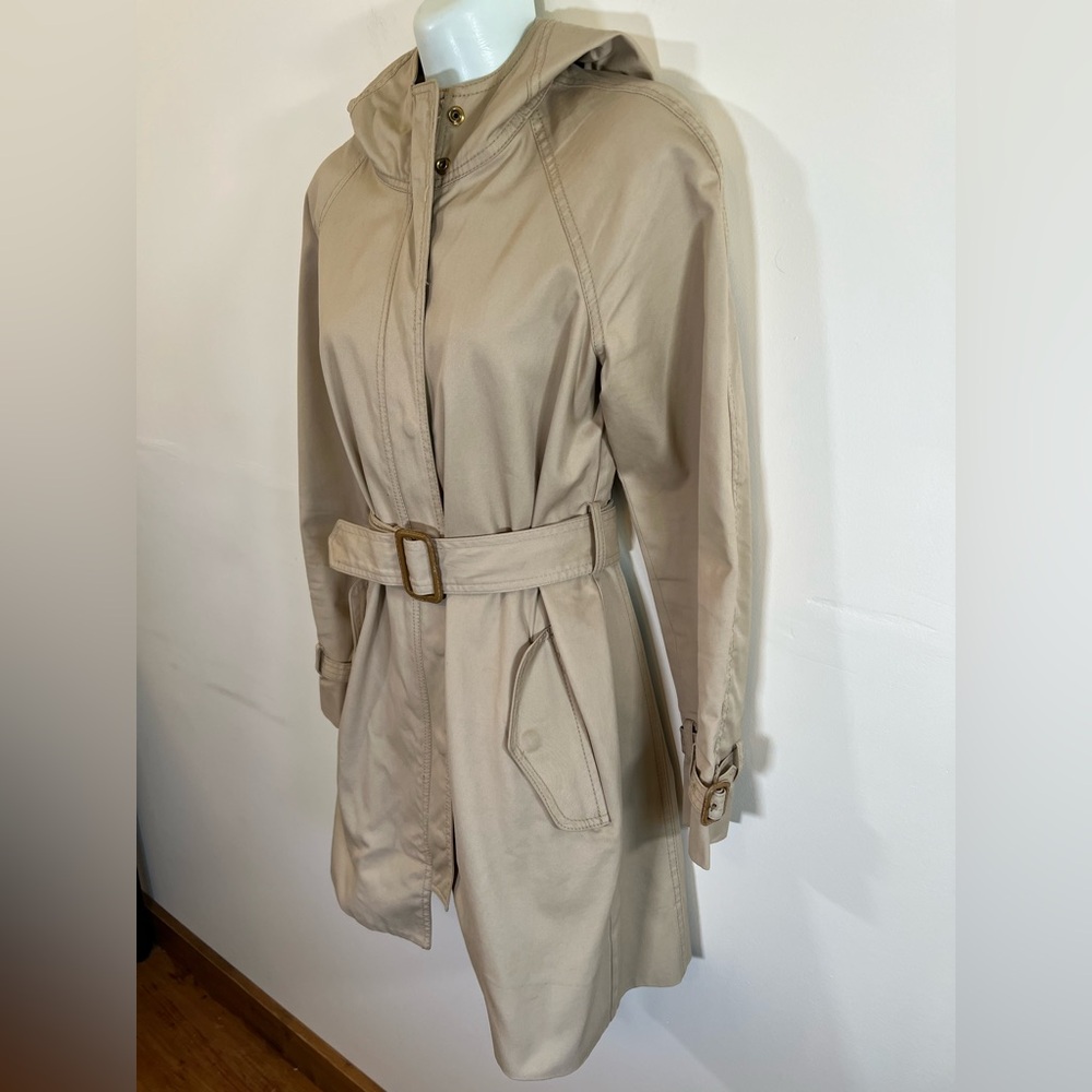 J Crew Trench Coat Womens Size 0 Tan Khaki Mid Length Belted - Picture 3 of 12